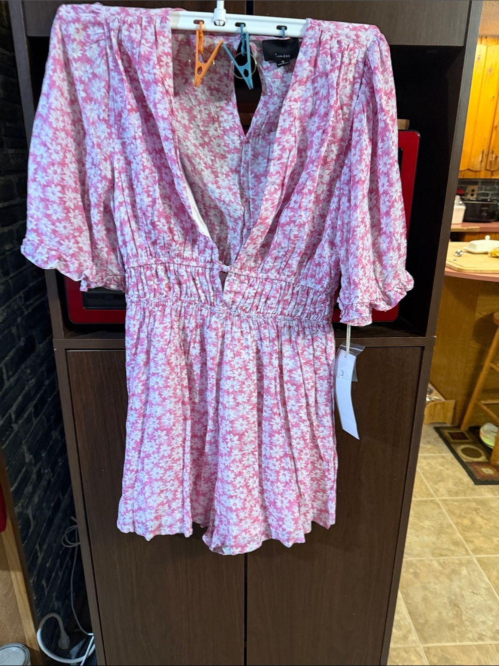 NWT Lumiere Pink Floral V-Neck One-Piece Romper in size M